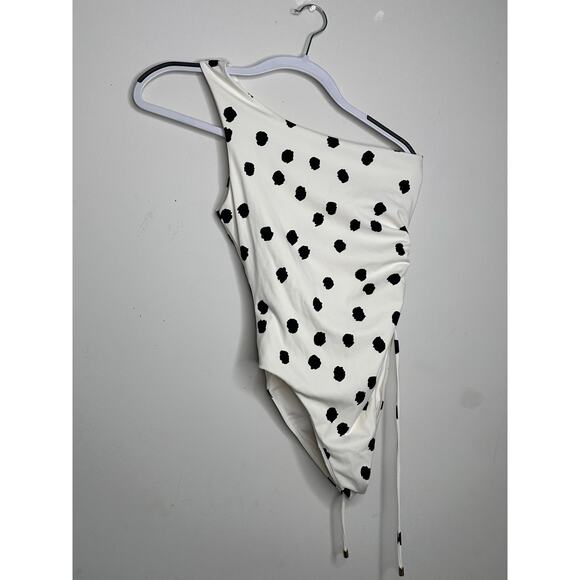 Jonathan Simkhai One-shoulder Ruched Polka-dot Swimsuit - Picture 3 of 8